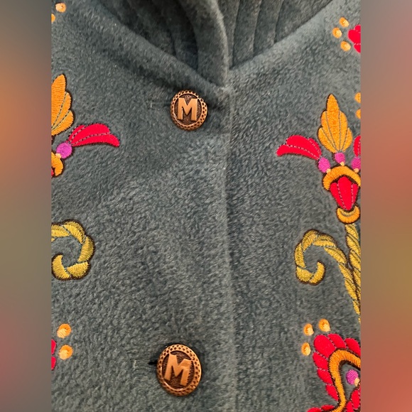 Bob Mackie Wearable Art floral embroidered quirky Boho whimsical Fleece Jacket L - Picture 3 of 11